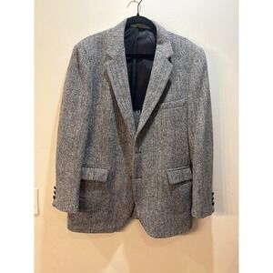 Harris Tweed Mens Grey Herringbone Wool Blazer Sport Coat Handwoven Wool 46R